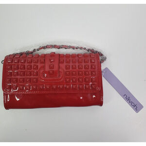 navoh Red Purse Studded Envelope Clutch short metal Chain Strap paisley Lined